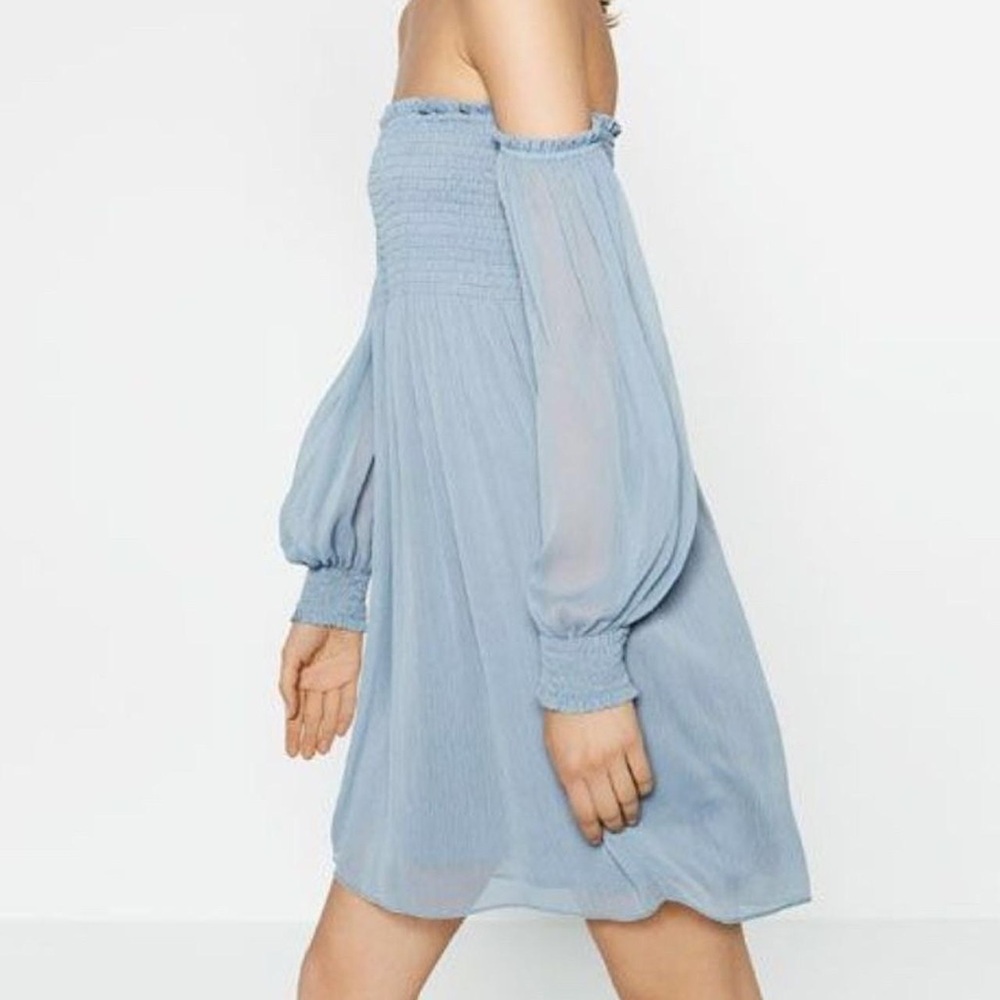 Zara rouched Blue Off-Shoulder Dress